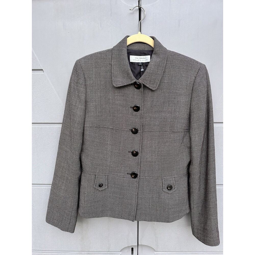 TAHARI ARTHUR L Brown 100% Wool Button Down Tweed Blazer Jacket Sz 10 Workwear